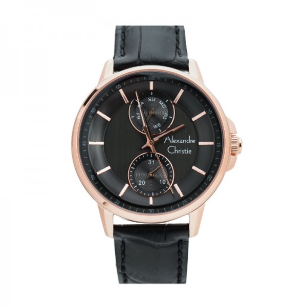 Alexandre Christie AC 6576 Rosegold Black Leather MFLRGBA